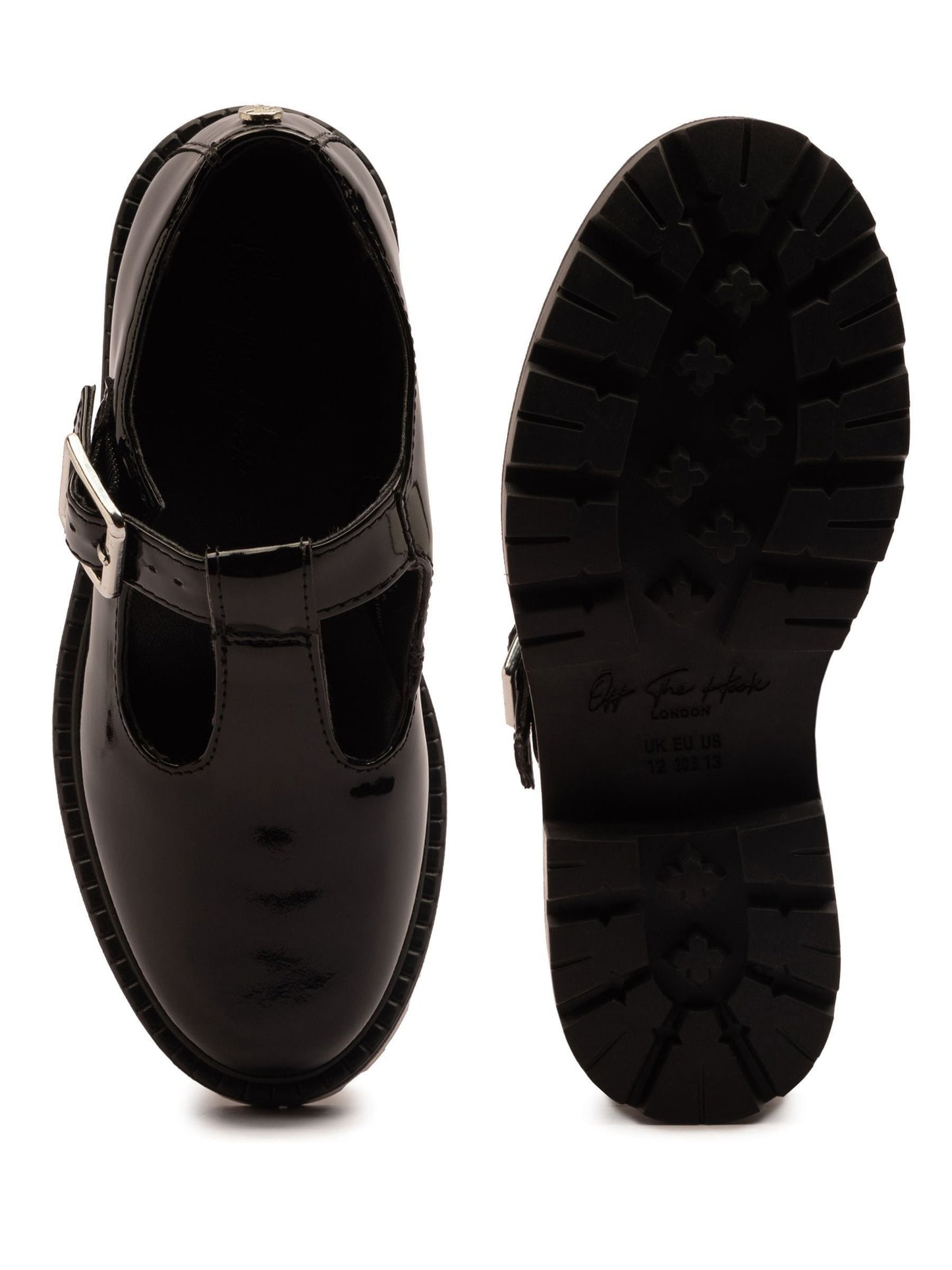 Off The Hook Black Clarice Chunky Heel Patent T-Bar Mary Jane School Shoes image 6