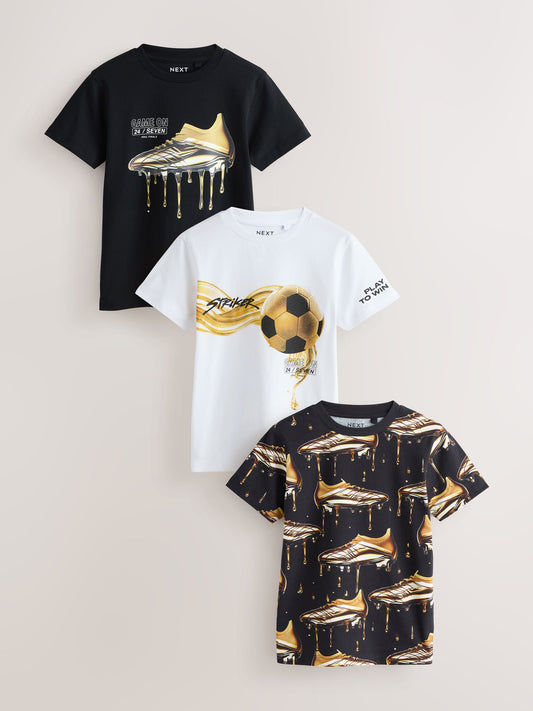 Disney Kidz - Black/Gold/White Regular Fit Graphic Print Short Sleeve T-Shirts 3 Pack (3-16yrs) image 1