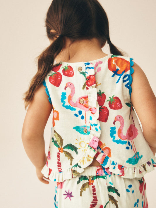 Bright Summer Tropical Print Top & Cuffed Trousers Set (3mths-7yrs) image 2