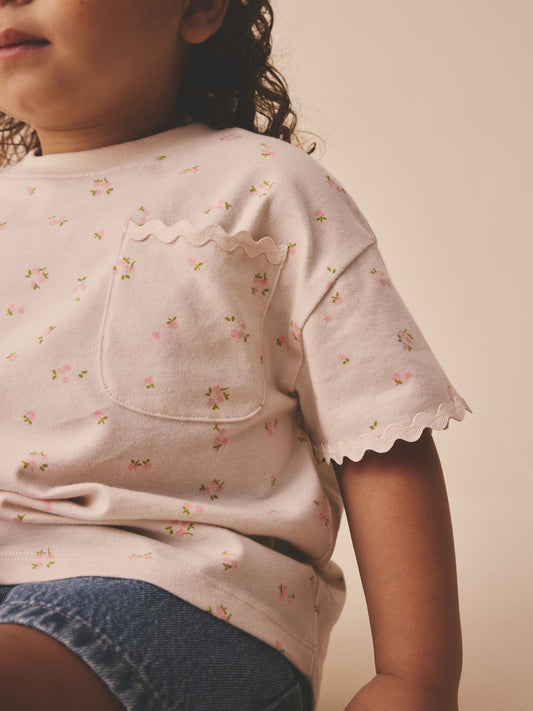 Dsiney Kidz - Ecru White Ditsy Floral Short Sleeve Ric Rac Trim T-Shirt (3mths-7yrs) image 2