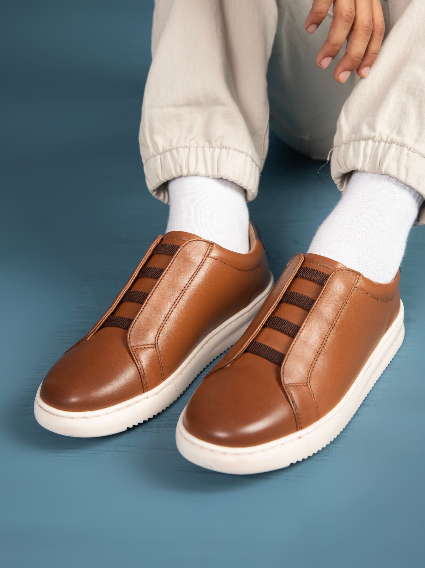 Off The Hook Brown Evers Leather Slip-On Trainers with Elastic Lacing image 8
