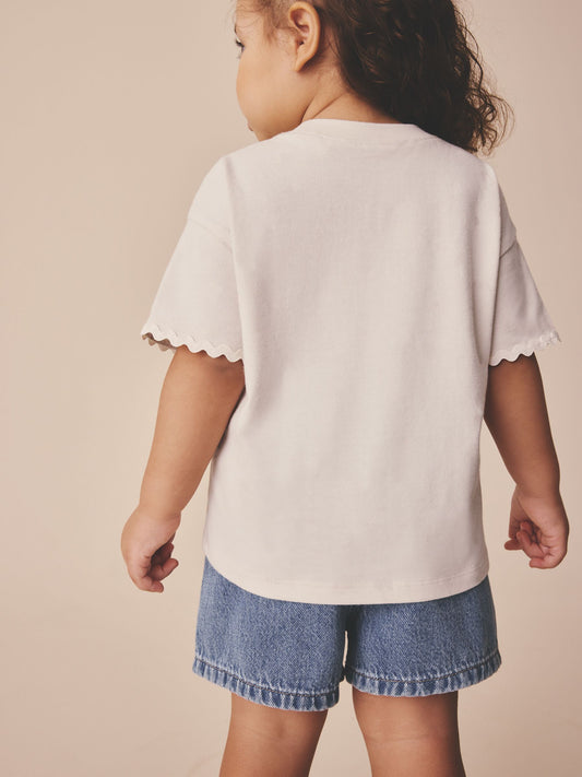 Dsiney Kidz - Ecru White Short Sleeve Ric Rac Trim T-Shirt (3mths-7yrs) image 2