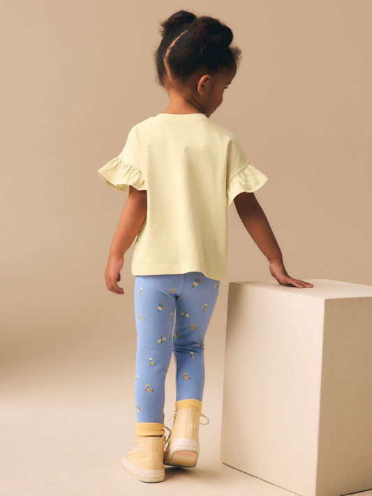 Dsiney Kidz - Yellow Padded Flower Short Sleeve T-Shirt and Leggings Set (3mths-7yrs) image 2