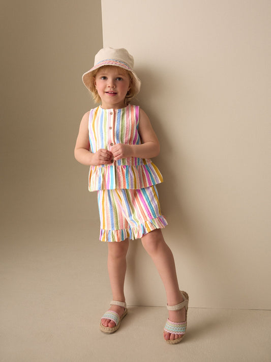 Dsiney Kidz - Pink/Blue Rainbow Stripe Peplum Vest and Shorts Set (3mths-7yrs) image 2