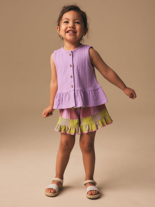 Dsiney Kidz - Lilac Purple Check Peplum Vest and Shorts Set (3mths-7yrs) image 2