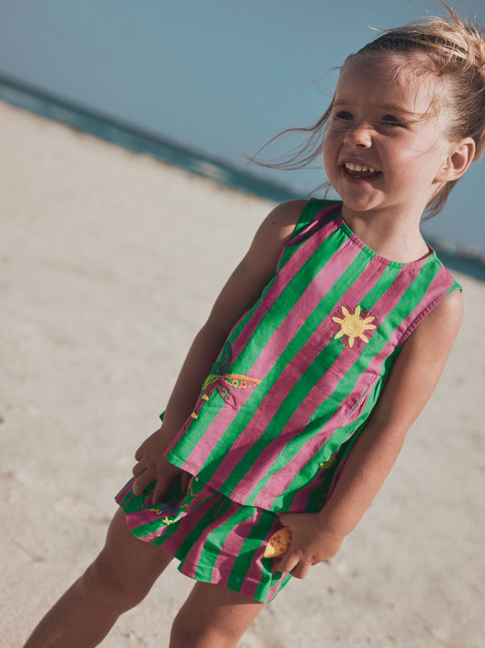 Pink/Green Stripe Embroided Shorts And Top Set (3mths-7yrs) image 2