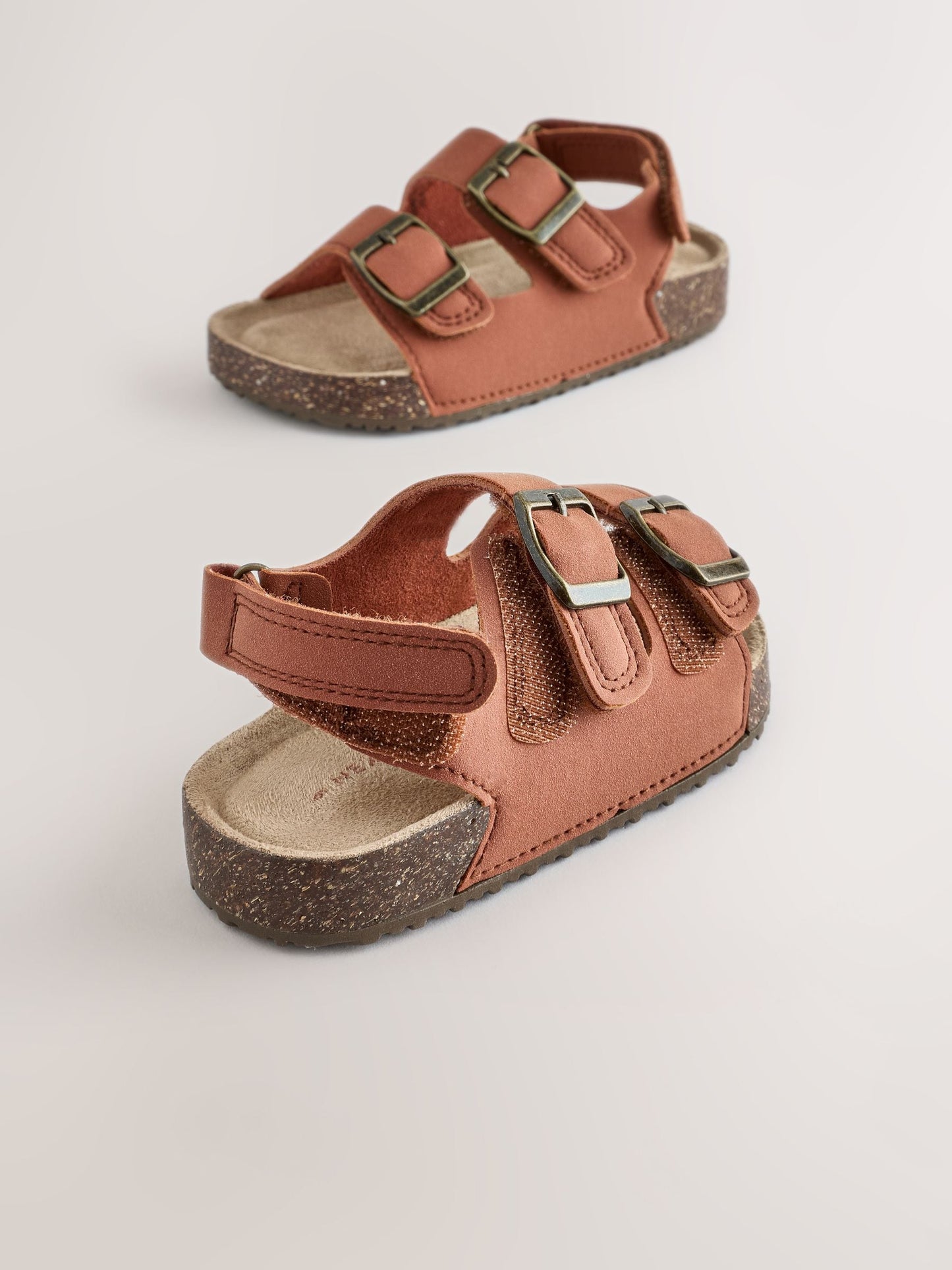 Tan/Brown Standard Fit (F) Double Buckle Cushioned Footbed Sandals image 5