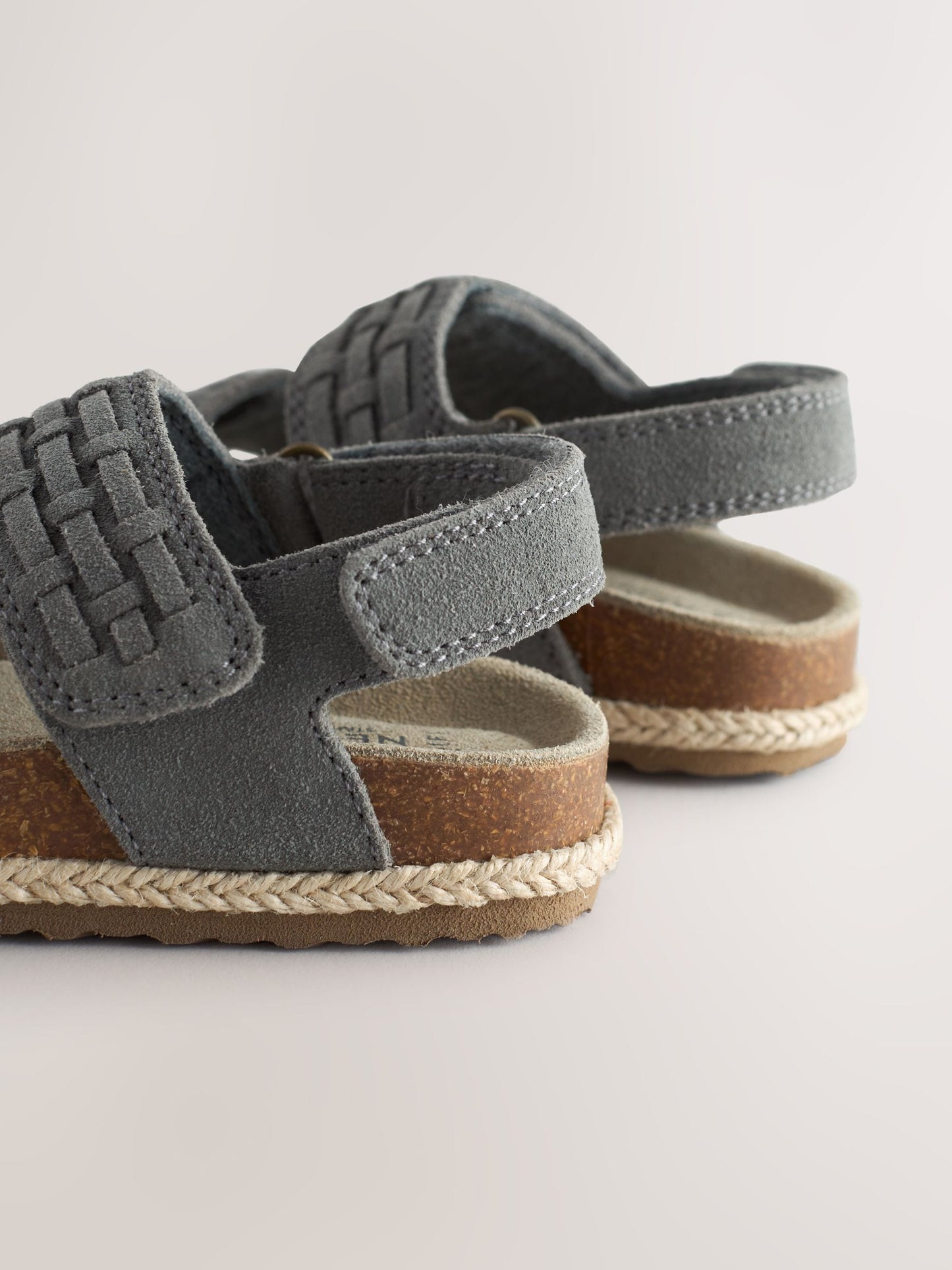 Grey Standard Fit (F) Woven Suede Touch Fastening Sandals image 5
