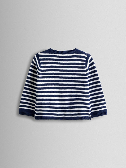 Dsiney Kidz - JoJo Maman Bébé Navy Blue Bow Front Striped Classic Cotton Cardigan image 2