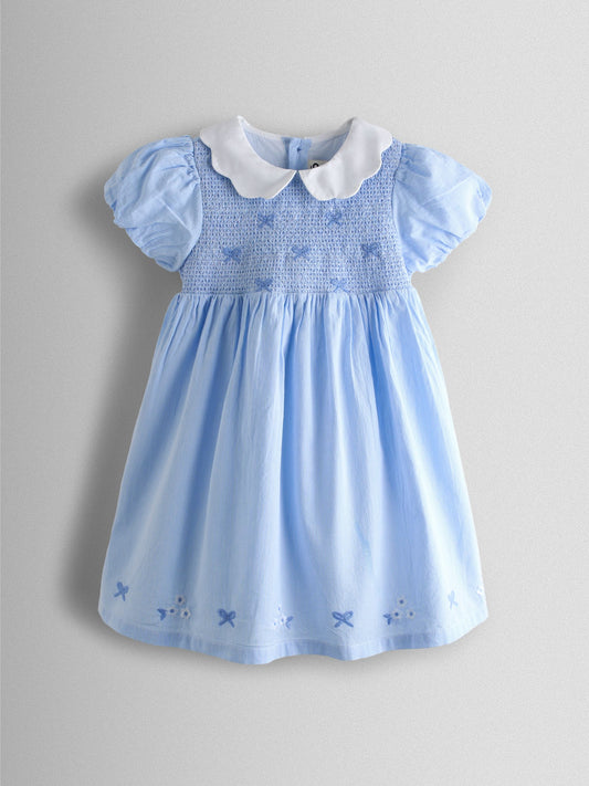 JoJo Maman Bébé Light Blue Bud Floral Smocked Party Dress image 2