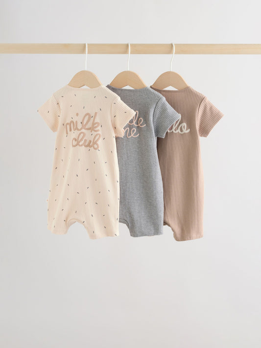 Beige Two Way Zip Baby Rompers 3 Pack (0mths-3yrs) image 2