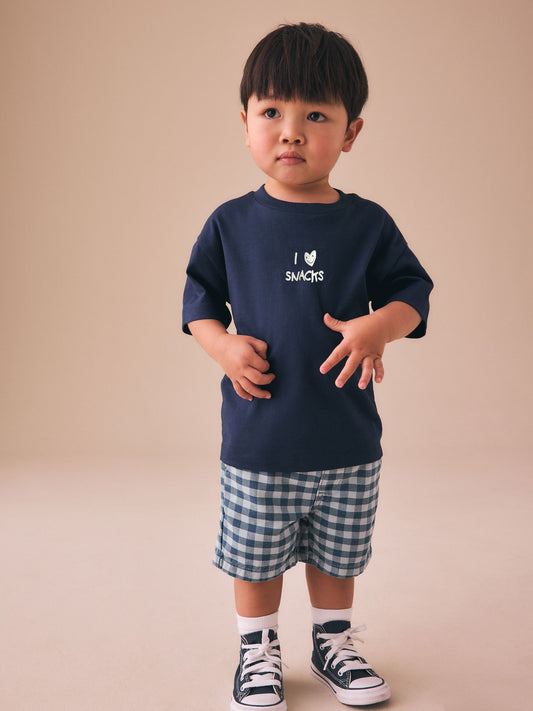 Navy Blue I love snacks Slogan Short Sleeve Small Graphic T-Shirt (3mths-8yrs) image 2