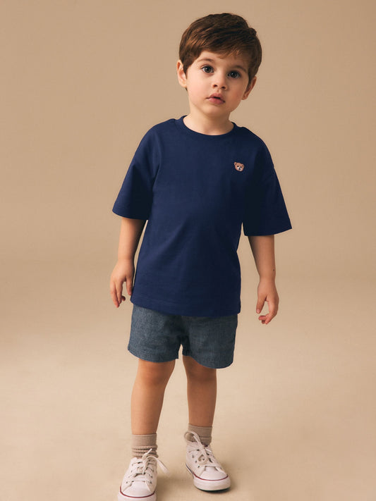 Navy Blue Embroidery Bear Short Sleeve Small Graphic T-Shirt (3mths-7yrs) image 2