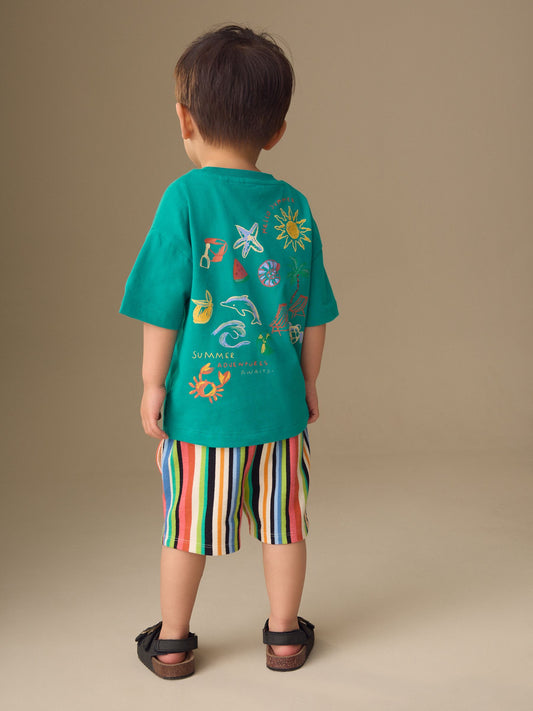 Dsiney Kidz - Green Beach Short Sleeve T-Shirt and Shorts Set (3mths-7yrs) image 2