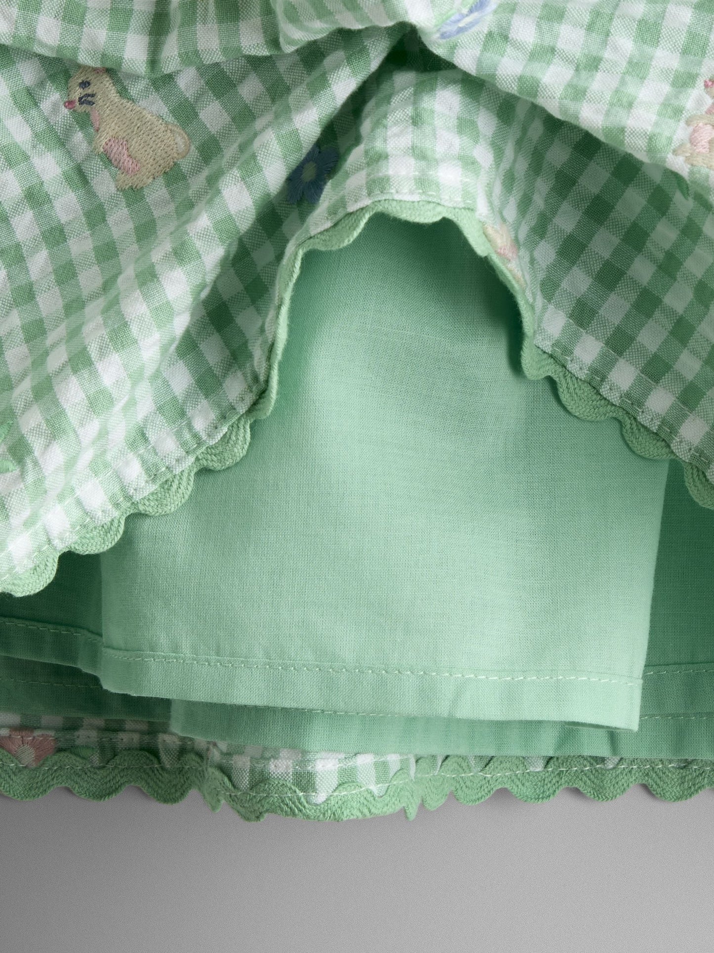 JoJo Maman Bébé Light Green Bunny and Flower Embroidered Frill Shoulder Dress image 5