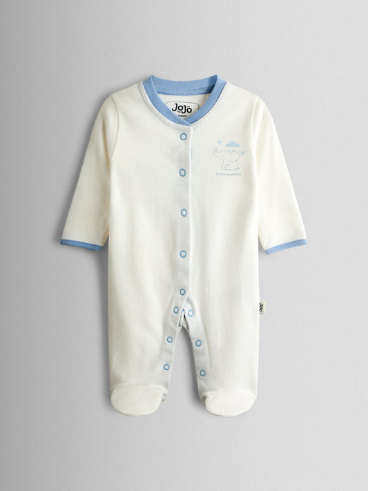 JoJo Maman Bébé Blue Elephant Cotton Footed 3 Pack Sleepsuit image 2