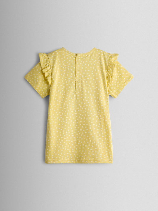 Dsiney Kidz - JoJo Maman Bébé Yellow Lamb Appliqué Frill Shoulder T-Shirt image 2