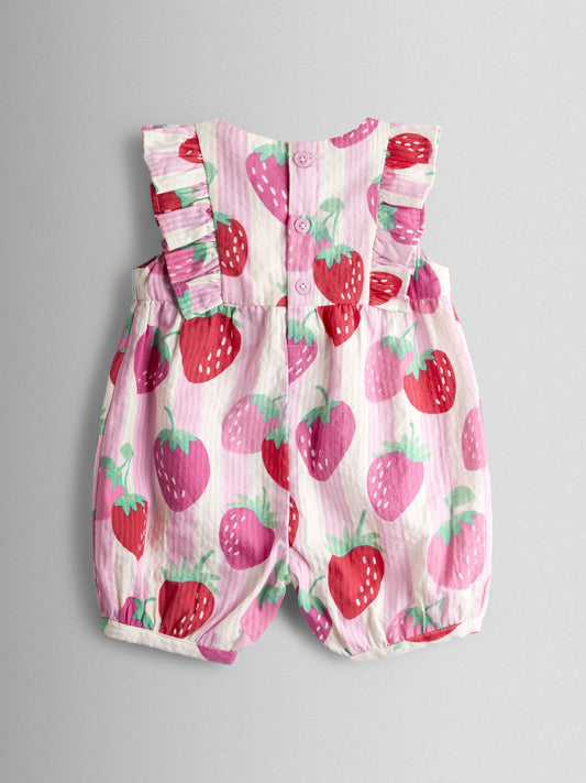 JoJo Maman Bébé Pink Strawberry Ruffle Shoulder Romper image 2
