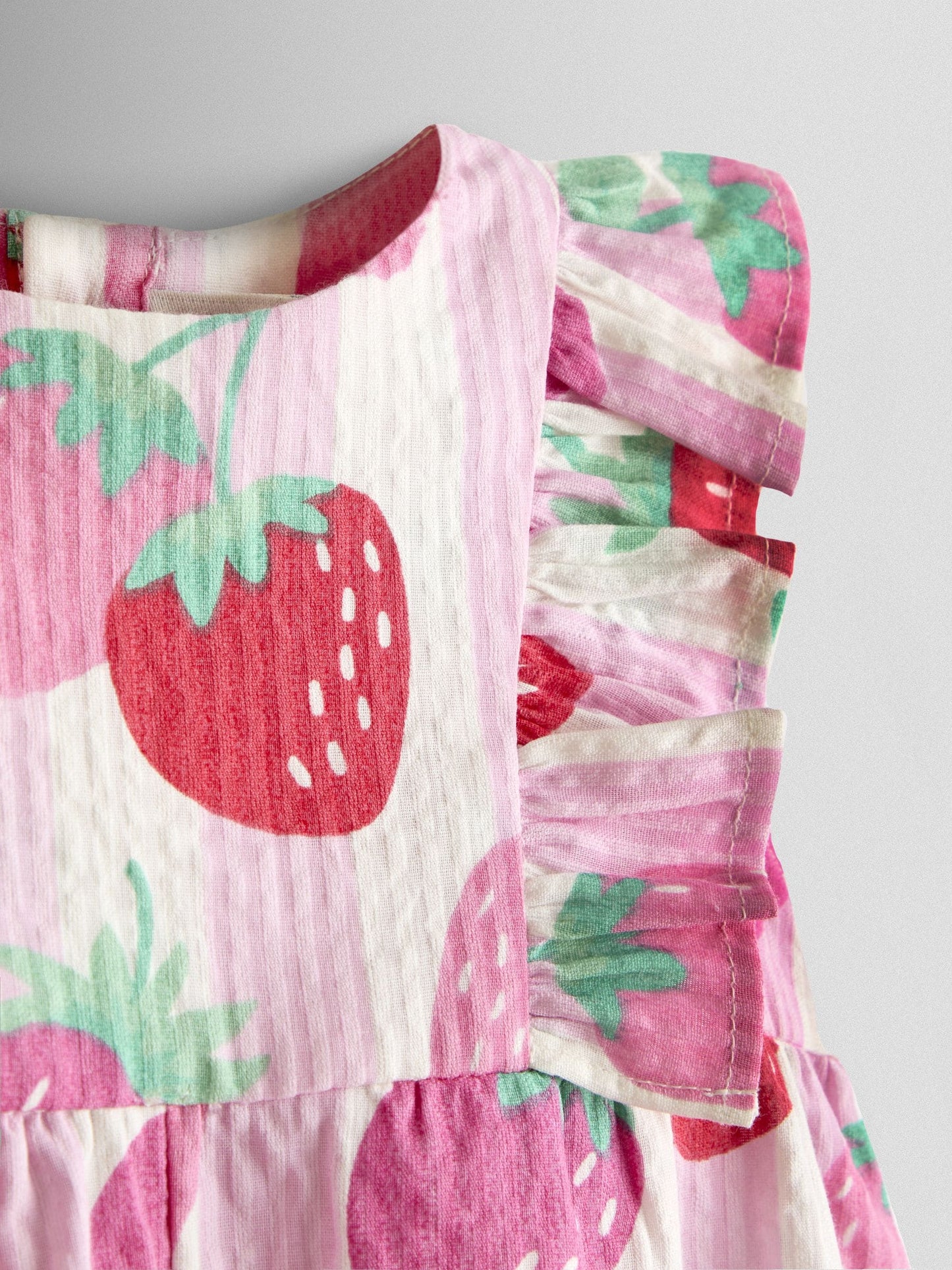 JoJo Maman Bébé Pink Strawberry Ruffle Shoulder Romper image 3