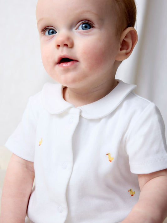 JoJo Maman Bébé White Duck Cotton Short Sleeve Sleepsuit image 2
