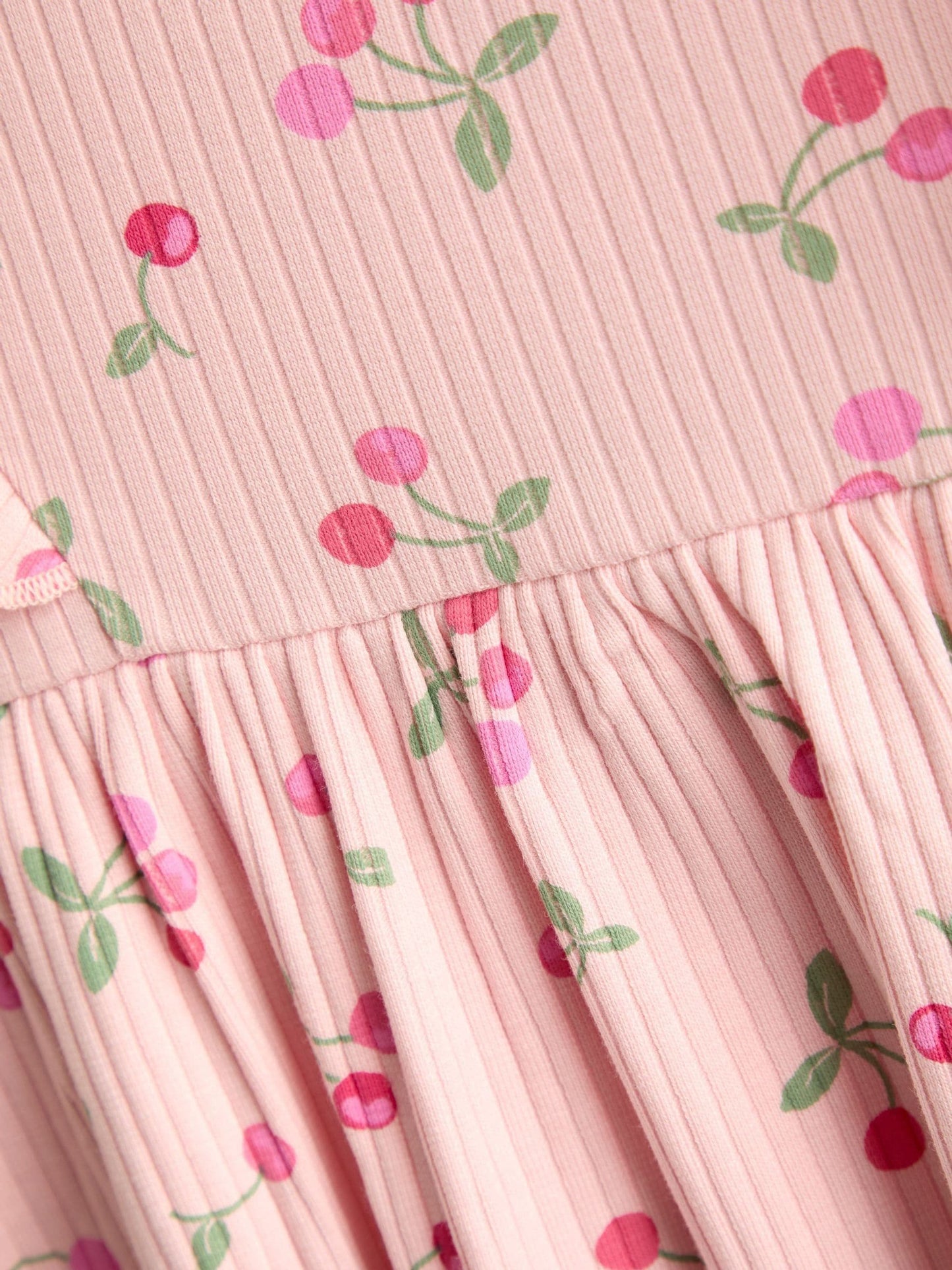 JoJo Maman Bébé Pink Cherry Frill Long Sleeve Rib Dress image 4