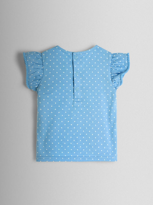 JoJo Maman Bébé Blue Bunny & Cake Applique Frill Shoulder T-Shirt image 2