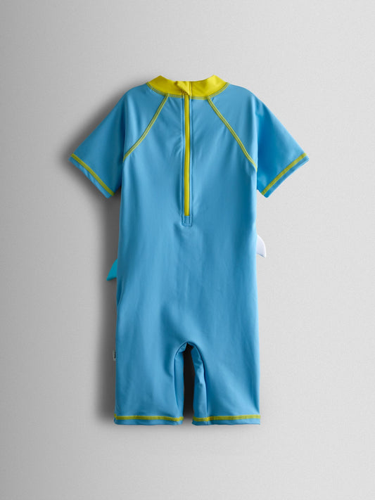 JoJo Maman Bébé Blue Shark Appliqué All-In-One Sun Protection Suit image 2