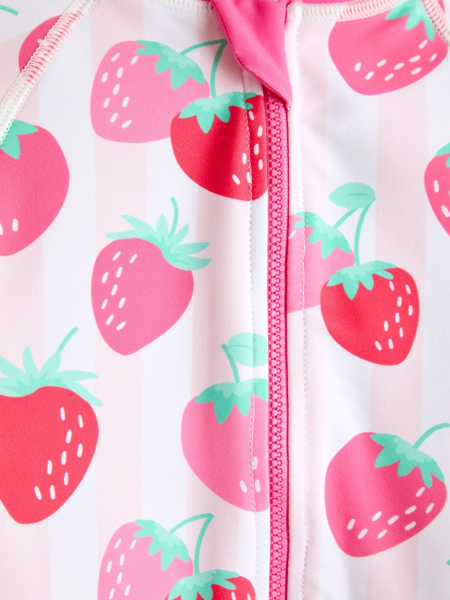 JoJo Maman Bébé Pink Strawberry Stripe Long Sleeve Sunsafe Swimsuit image 4