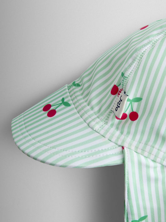 JoJo Maman Bébé Green Cherry Stripe UV Sun Protection Swim Hat image 2
