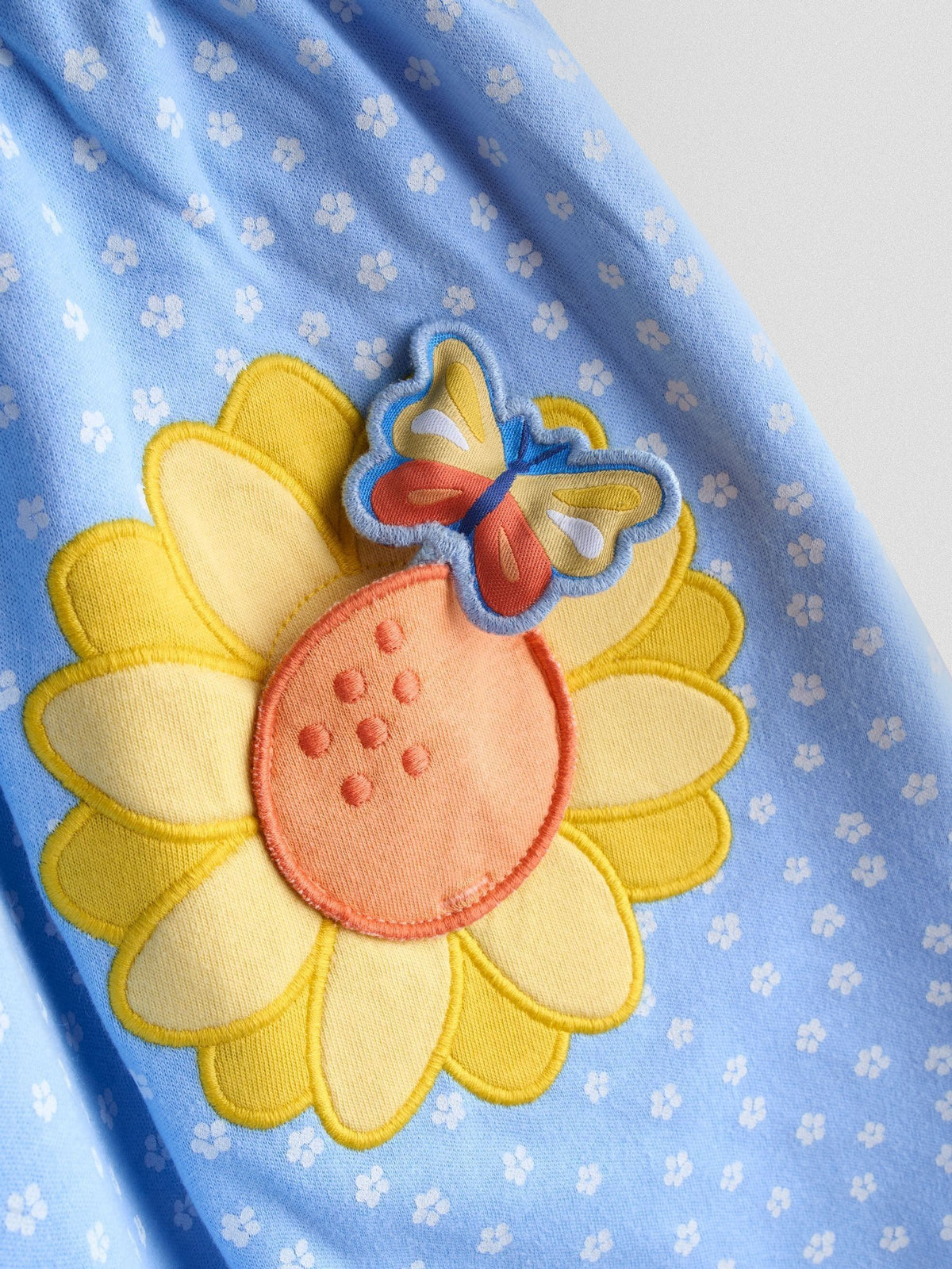 Dsiney Kidz - JoJo Maman Bébé Light Blue Sunflower Appliqué Pockets Button Front Dress image 3