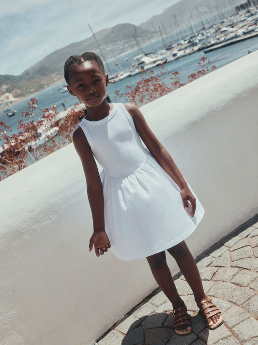 White Jersey Woven Mix Sleeveless Dress (3-16yrs) image 2