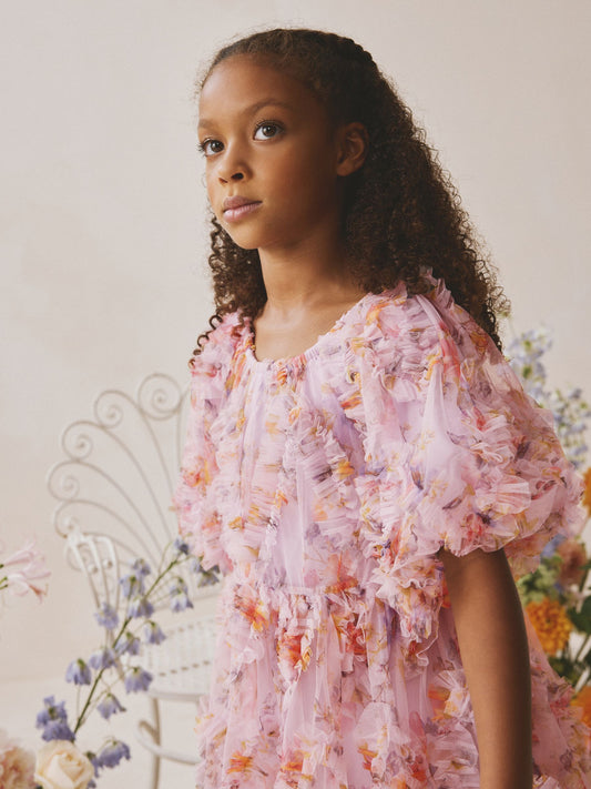 Dsiney Kidz - Lilac Purple Floral 3D Ruffle Mesh Occasion Dress (3-16yrs) image 2