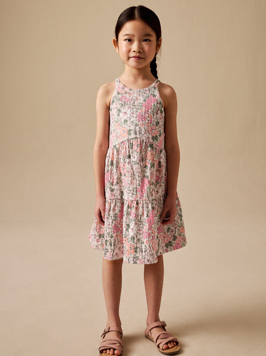 Pink Flower Print Strappy Crinkle Summer Dress (3-16yrs) image 2