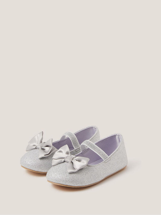 Dsiney Kidz - Monsoon Silver Baby Bow Glitter Walker Shoes image 2