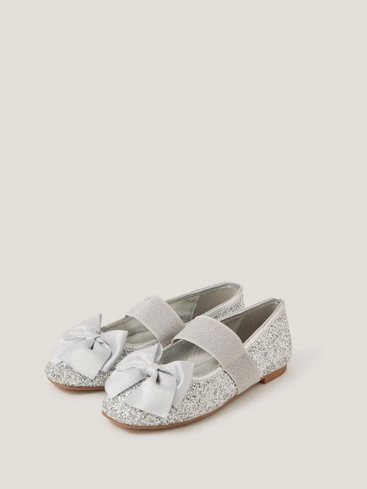 Monsoon Silver Glitter Bow Ballet Flats image 2
