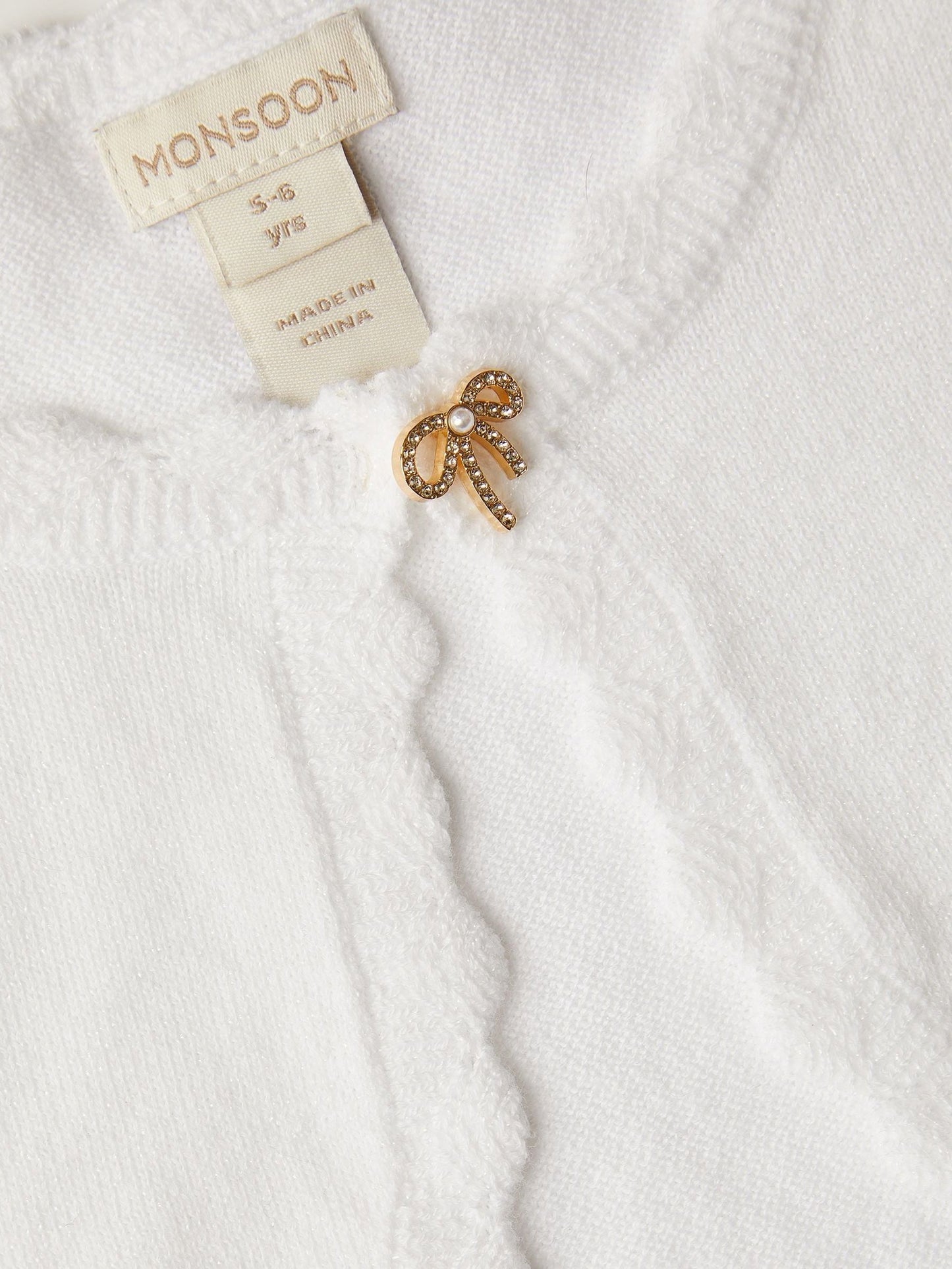 Dsiney Kidz - Monsoon Ivory Maeve Bow Button Cardigan image 3