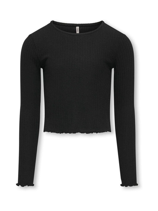Dsiney Kidz - ONLY KIDS Black Long Sleeve Ribbed T-Shirt With Lettuce Edge image 2
