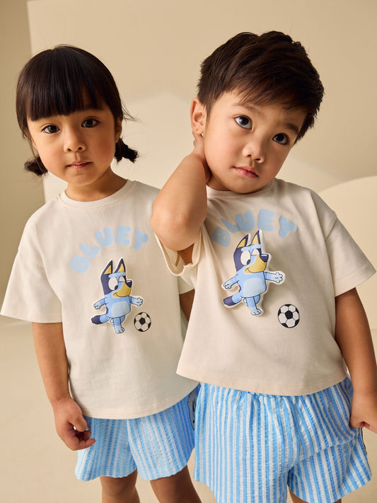 Dsiney Kidz - Ecru White Bluey Football Shorts Set (12mths-7yrs) image 2