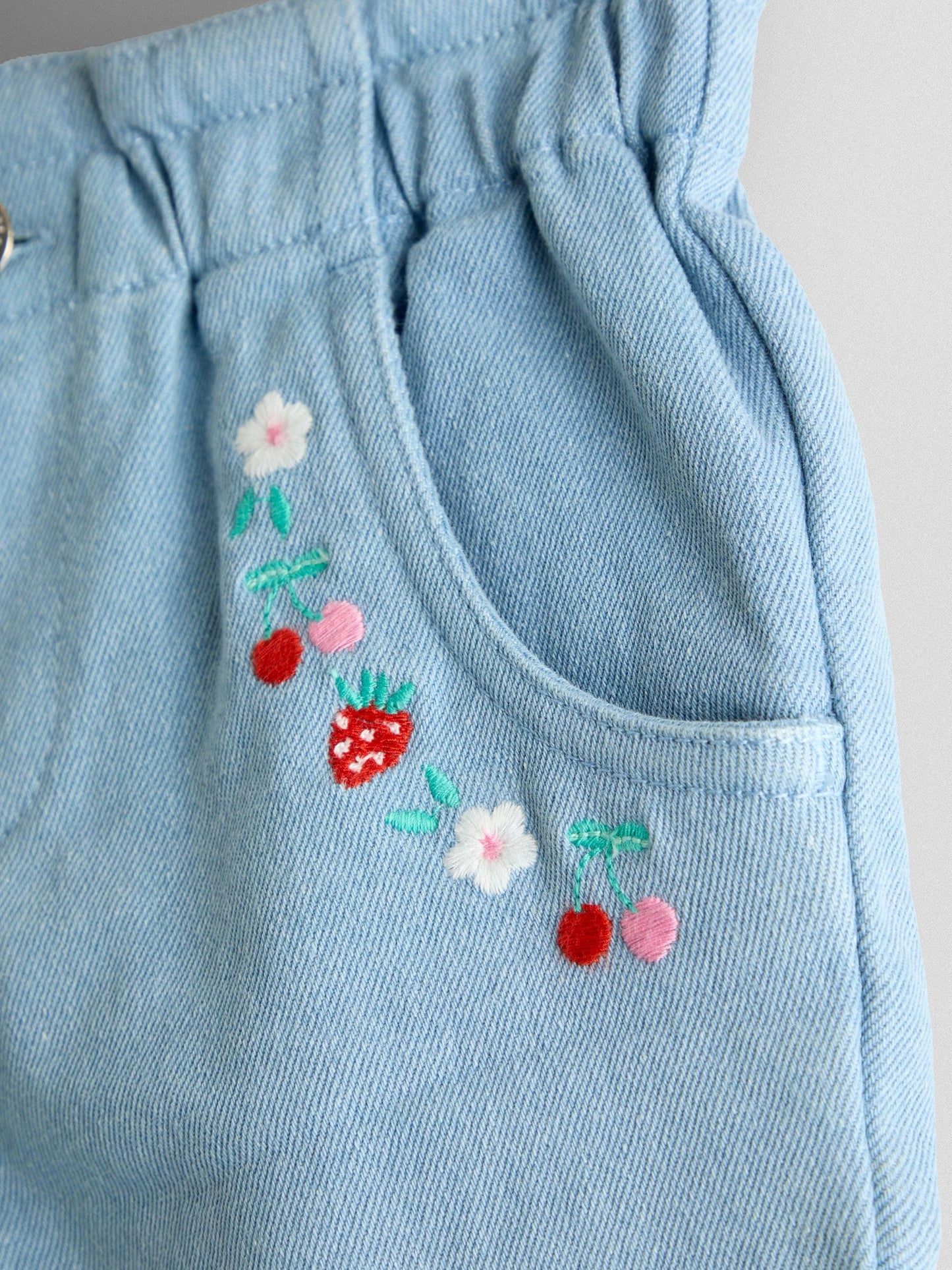 JoJo Maman Bébé Blue Floral Embroidered Twill Shorts image 3