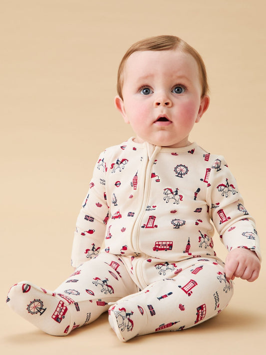MORI Cream London Print Supersoft 2 Way Zip Up Sleepsuit image 2