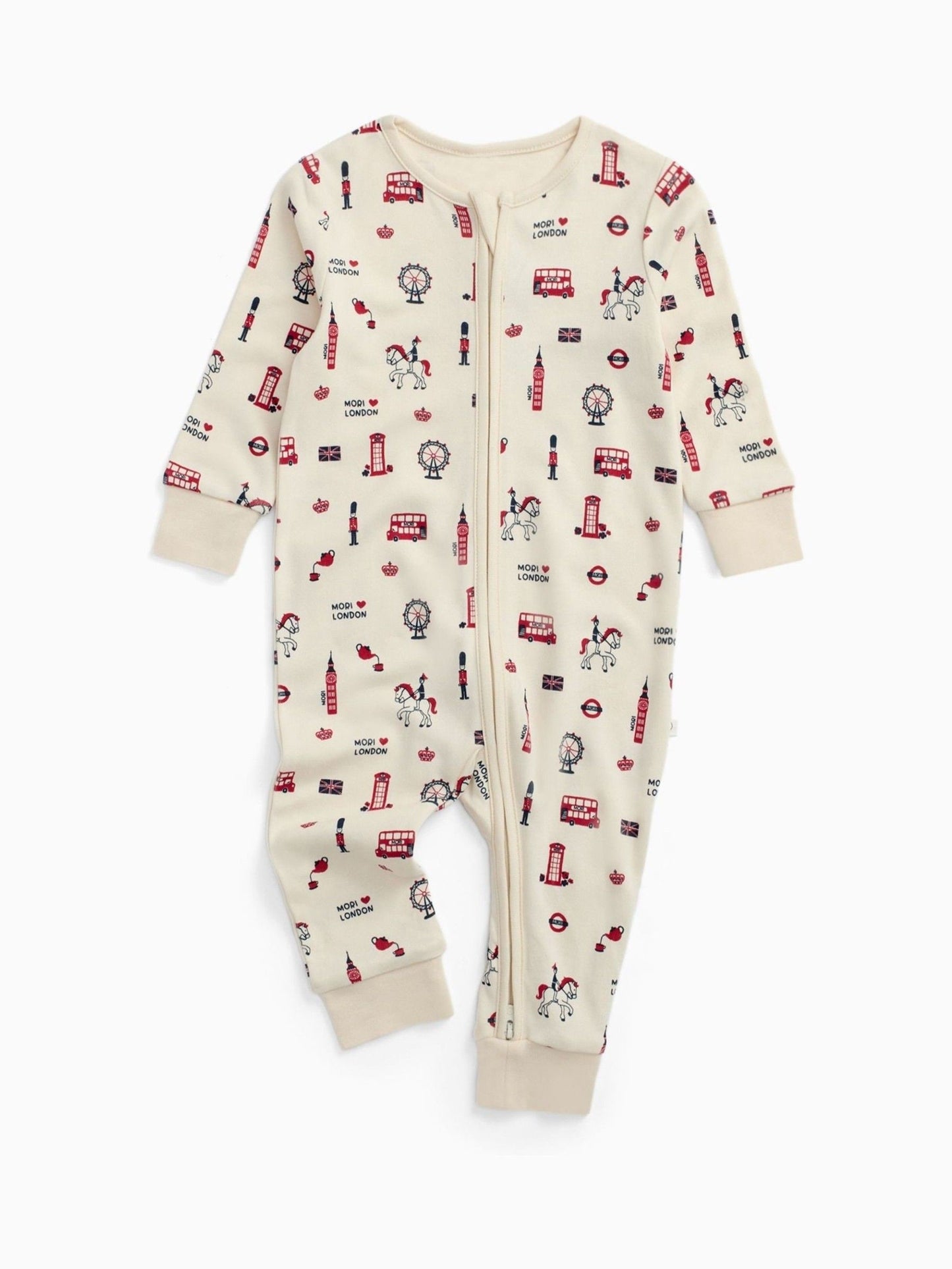 MORI Cream London Print Supersoft 2 Way Zip Up Sleepsuit image 5