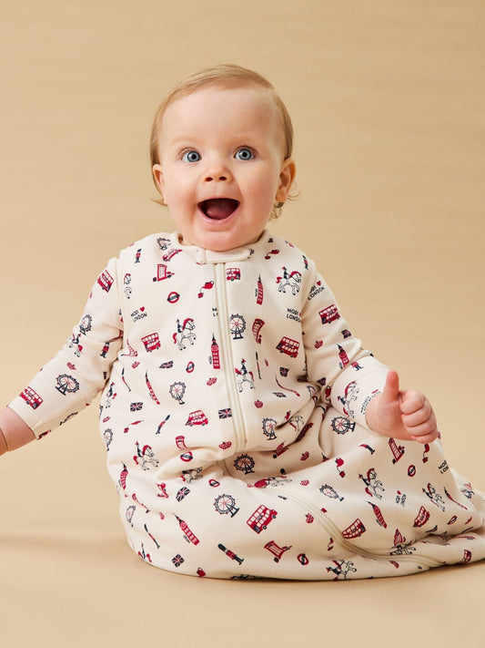MORI Cream London Print Supersoft 1.5 Tog Sleeping Bag Front Zip - image 2