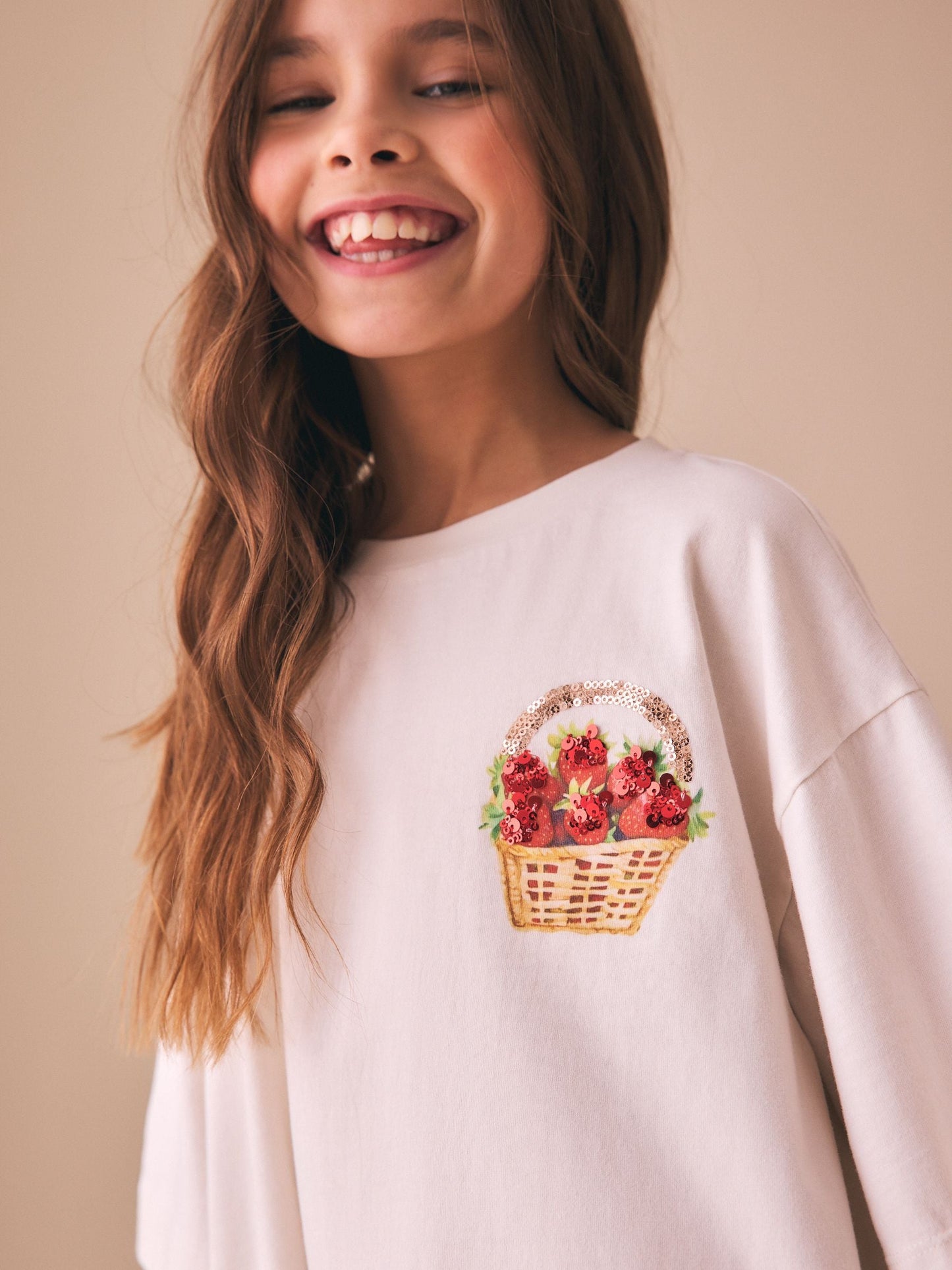 Dsiney Kidz - White Strawberry Oversized Boxy Sequin Graphic T-Shirt (3-16yrs) image 4