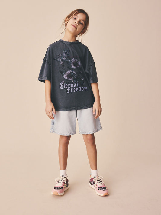 Dsiney Kidz - Charcoal Grey Floral Oversized Graphic Print T-Shirt (3-16yrs) image 2