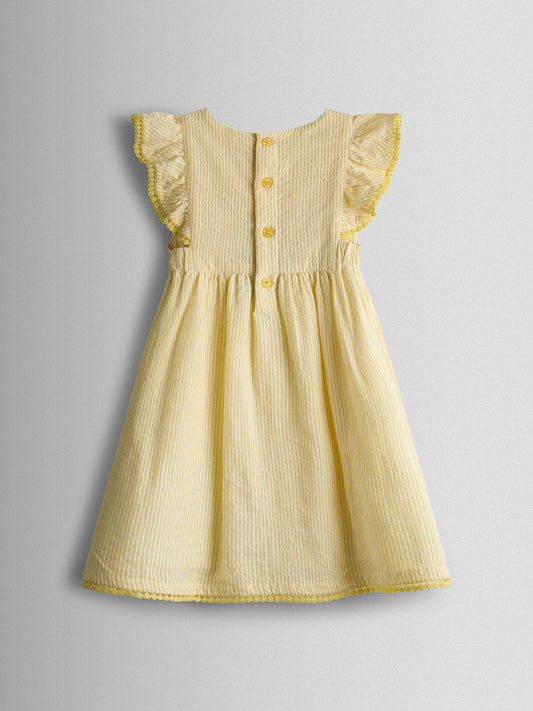 Dsiney Kidz - JoJo Maman Bébé Yellow Bunny Appliqué Frill Shoulder Embroidered Dress image 2