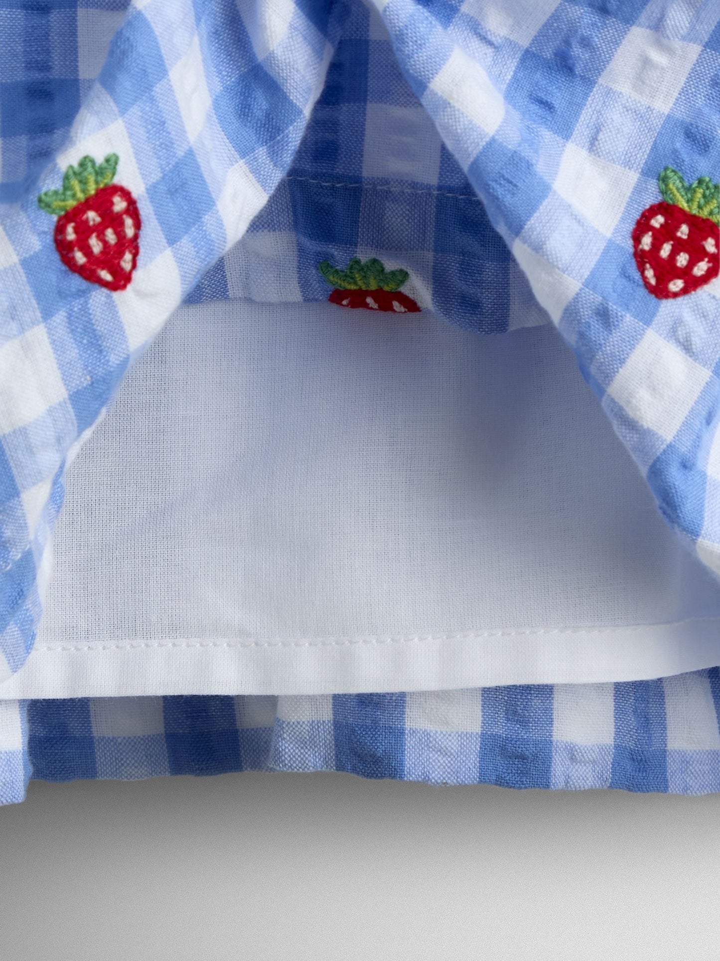 JoJo Maman Bébé Blue Gingham Strawberry Frill Square Neck Gingham Dress image 5
