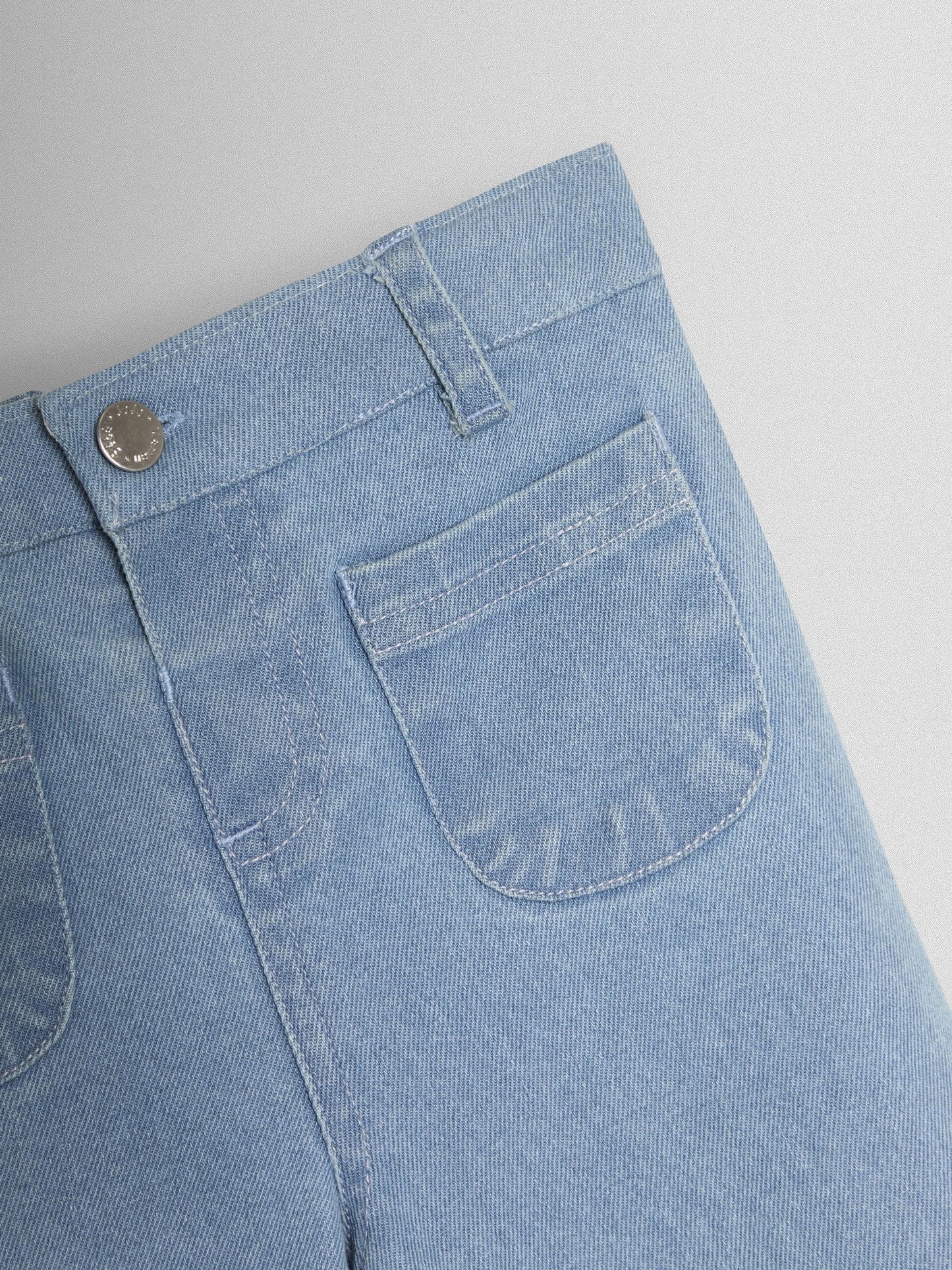 JoJo Maman Bébé Denim Blue Wide Leg Patch Pocket Denim Trousers image 3