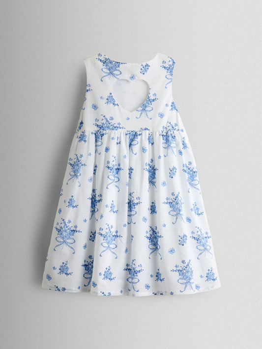 Dsiney Kidz - JoJo Maman Bébé Blue Bows & Flowers Heart Cut Out Sun Dress image 2