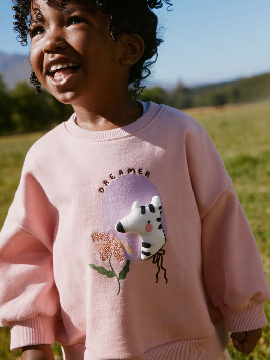 Light Pink Zebra Stripe Crew Neck Sweatshirt & Shorts Set (3mths-7yrs) image 3