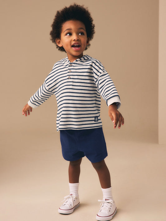 Ecru White Striped Textured Sweat Top and Shorts Set (3mths-7yrs) image 3